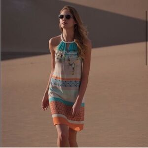 Anthropologie Dream Daily halter mini dress. Art to wear. Beach coastal small
